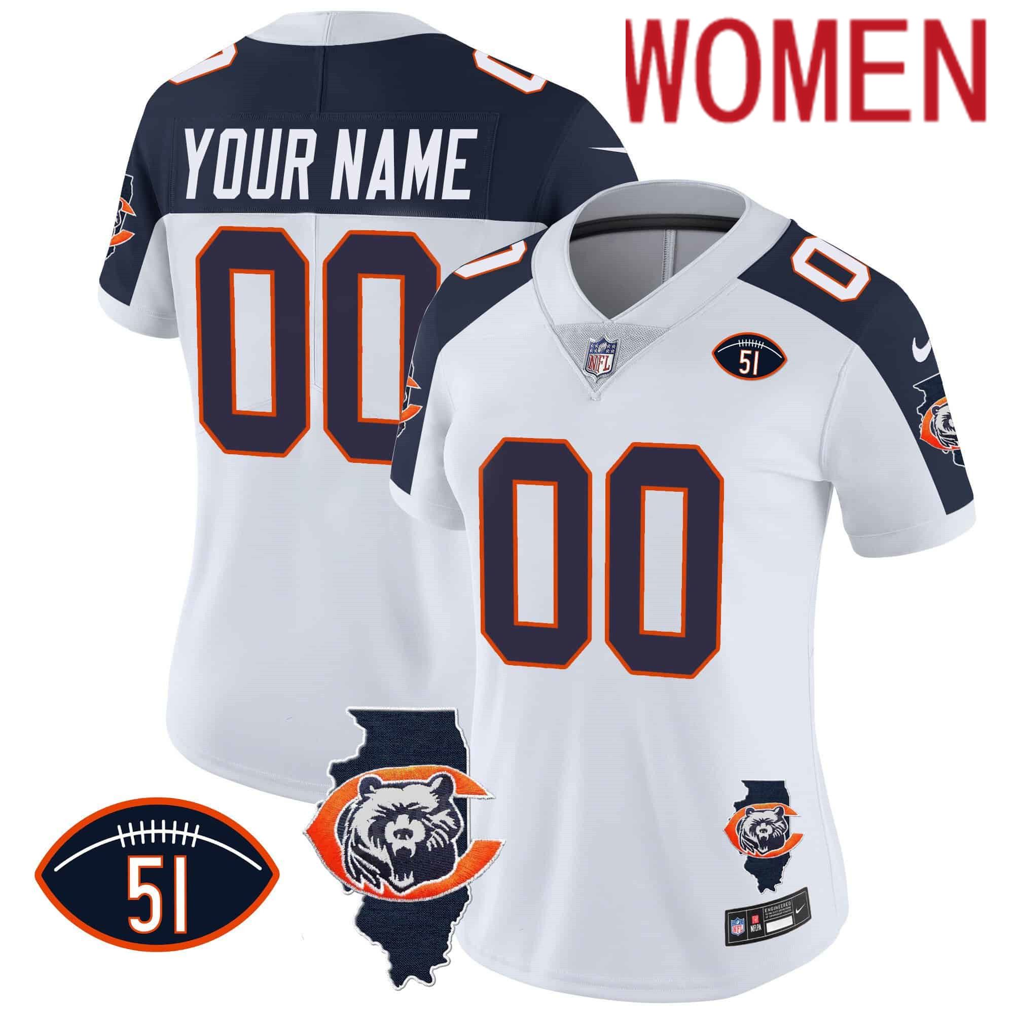 Women Chicago Bears White 2024 Nike Throwback Patch Vapor Custom NFL Jersey style 2